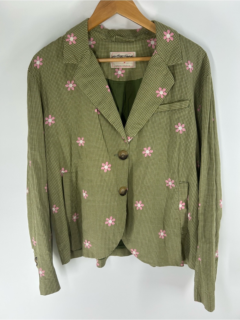 We The Free Olive Green Blazer with Pink Floral Print